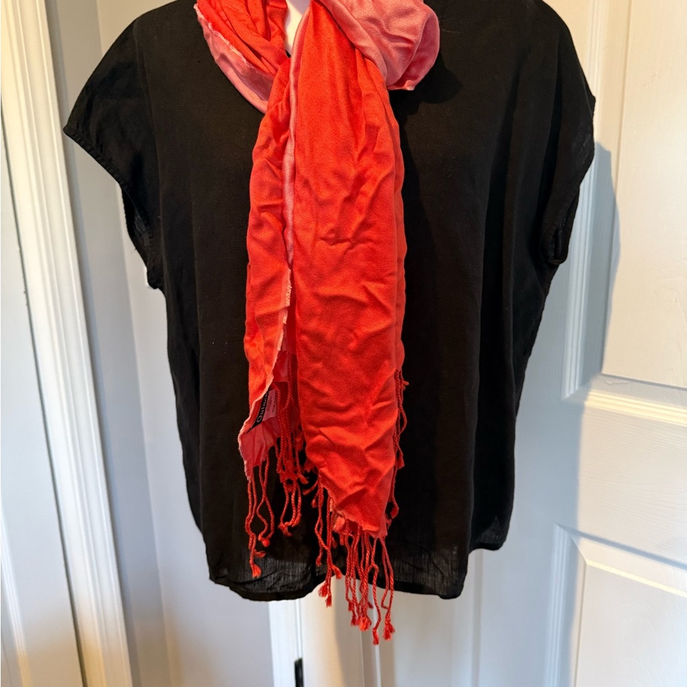 Quince Vibrant Red Silk Scarf with Fringe